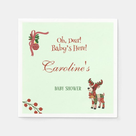 Oh, Deer! Baby’s Here! – Christmas Baby Shower スタンダードカクテルナプキン (正面)