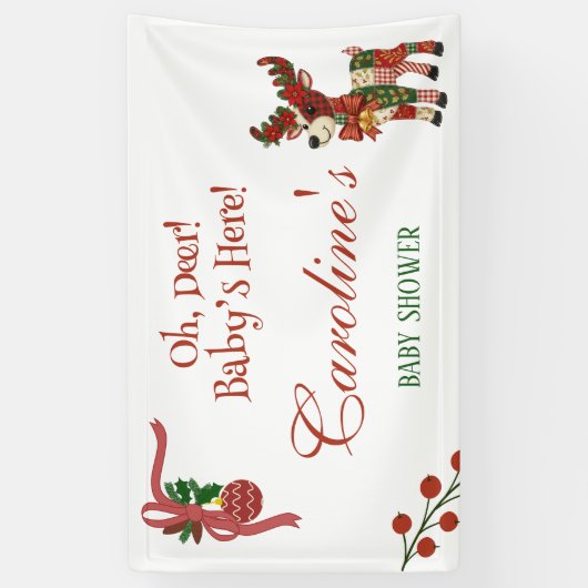 Oh, Deer! Baby’s Here! – Christmas Baby Shower 横断幕 (縦)