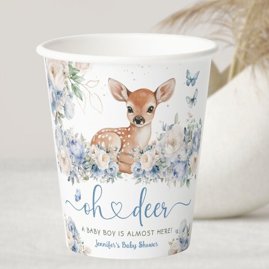 Oh Deer Baby Shower Boy Dusty Blue  紙コップ
