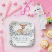 Oh Deer Baby Shower Boy Dusty Blue Paper ペーパープレート (パーティー)