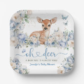 Oh Deer Baby Shower Boy Dusty Blue Paper ペーパープレート (正面)