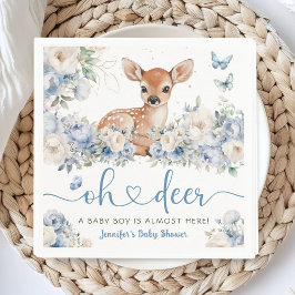 Oh Deer Baby Shower Boy Dusty Blue Paper Napkin スタンダードカクテルナプキン