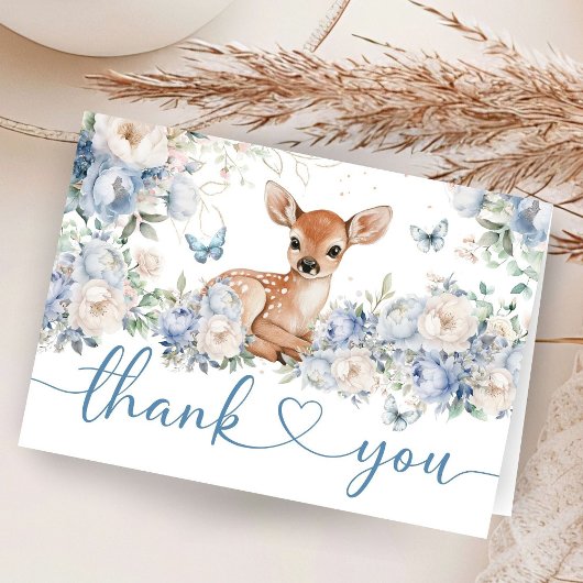 Oh Deer Baby Shower Boy Folded Thank You Card サンキューカード