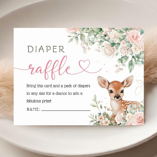 Oh Deer Baby Shower Diaper Raffle エンクロージャーカード