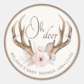 Oh Deer Baby Shower Favorステッカー – Woodland Water ラウンドシール (正面)