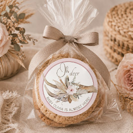 Oh Deer Baby Shower Favor ステッカー – ピンクのウッドランド