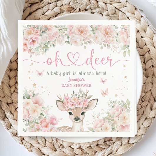 Oh Deer Baby Shower Girl Blush Pink Paper Napkin スタンダードカクテルナプキン