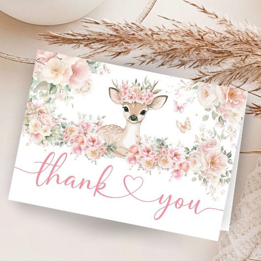 Oh Deer Baby Shower Girl Folded Thank You Card サンキューカード