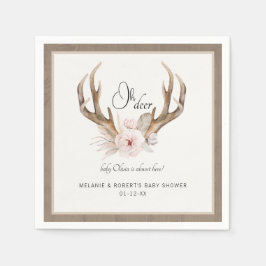 Oh Deer Baby Shower Napkins - Woodlandフローラ スタンダードカクテルナプキン
