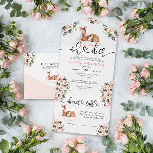 Oh Deer Baby Shower Water ColorフローラすべてI オールインワン招待状