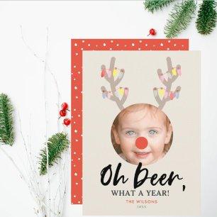 Oh Deer Beigeクリスマスおもしろいホリデーフォトカード 招待状