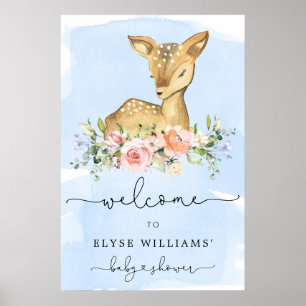 Oh Deer Blue Baby Showerウェルカムサイン ポスター