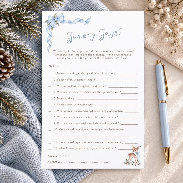 Oh Deer Blue Bow Baby Boy Shower Survey Says (クリエイターアップロード済み)