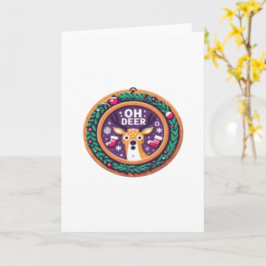 Oh Deer Christmas Festive Holiday Design カード (黄色い花)
