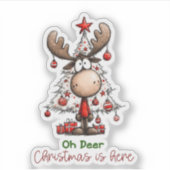 Oh Deer Christmas Is Here Cute Reindeer Christmas シール (正面)