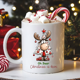Oh Deer Christmas Is Here Funny Reindeer  コーヒーマグカップ