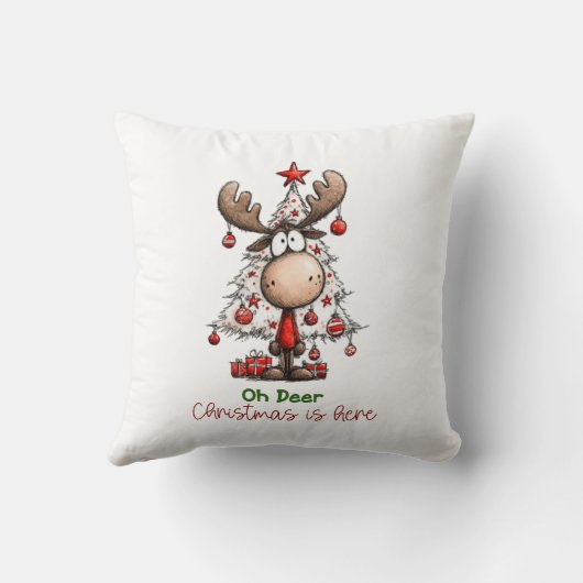 Oh Deer Christmas Is Here Funny Reindeer Christmas クッション (裏面)