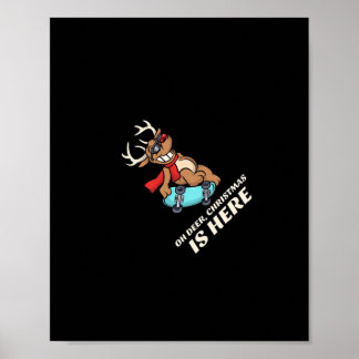 Oh Deer Christmas Is Here Skateboarding Deer Graph ポスター