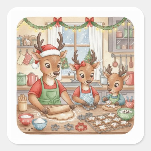 Oh Deer, Christmas Is Here! Stickers スクエアシール (正面)