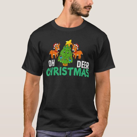 Oh Deer Christmas Santa HatクリスマスPJ衣装 Tシャツ (正面)