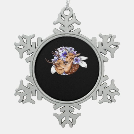 Oh Deer Clean Minimal Style  スノーフレークピューターオーナメント (正面)