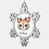 Oh Deer Cute Deer Minimal Design スノーフレークピューターオーナメント (右)