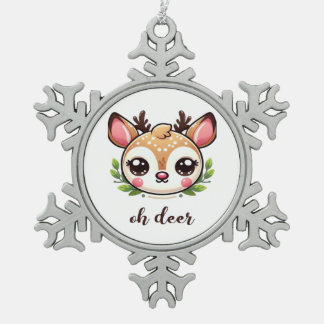 Oh Deer Cute Deer Minimal Design  スノーフレークピューターオーナメント