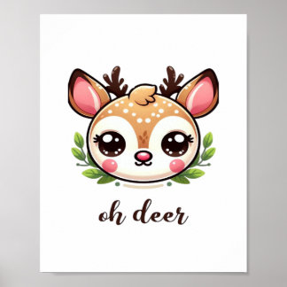 Oh Deer Cute Deer Minimal Design  ポスター