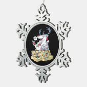 Oh Deer Drunk Reindeer Celebrating Christmas Festi スノーフレークピューターオーナメント (右)