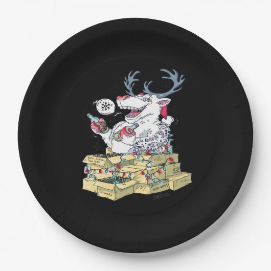 Oh Deer Drunk Reindeer Celebrating Christmas Festi ペーパープレート (正面)