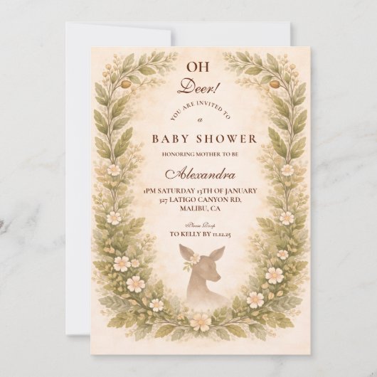 Oh Deer Forest Baby Shower 招待状 (正面)