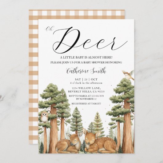 Oh Deer Forest Baby Shower Invitation 招待状 (正面/裏面)