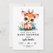 Oh Deer Girl Baby Shower Baby Girl Shower Greenery 招待状 (正面)