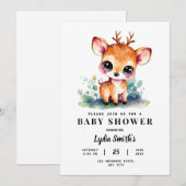 Oh Deer Girl Baby Shower Baby Girl Shower Greenery 招待状 (正面/裏面)