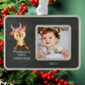 Oh Deer Girlsベビー第1回クリスマスフォトオーナメント シルバープレートフレームオーナメント