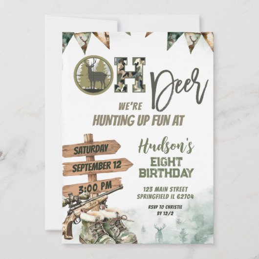 Oh Deer Hunting Camo Birthday Invitation 招待状 (正面)