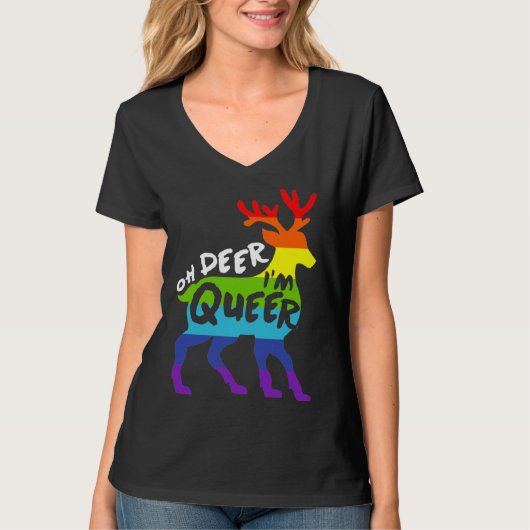 Oh Deer I m Queer  Cute LGBTQ Gay Pride Joke Pun H Tシャツ (正面)