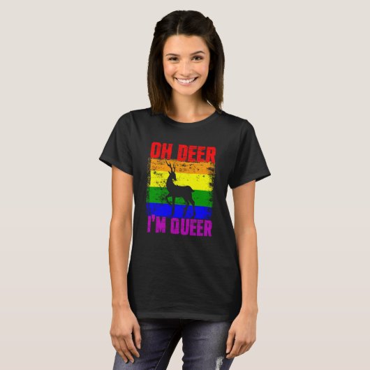 Oh Deer I'm Queer Gay Pride Month LGBTQ Pride Tシャツ (正面フル)