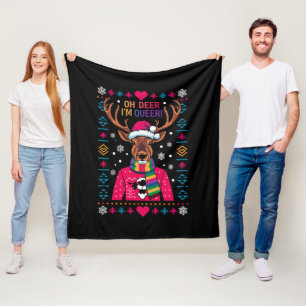 Oh Deer I'm Queer LGBT LGBTQ ゲイ プライド クリスマス おしゃれ フリースブランケット