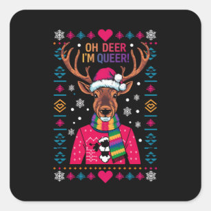 Oh Deer I'm Queer LGBT LGBTQ ゲイ プライド クリスマス ウケる スクエアシール