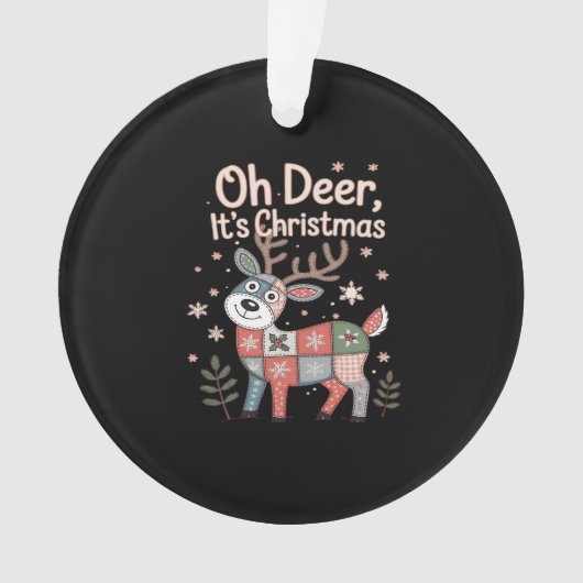 Oh Deer Its Christmas ミニパッチワークスクエア オーナメント (正面)