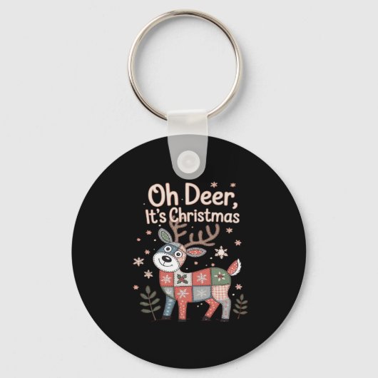 Oh Deer Its Christmas ミニパッチワークスクエア キーホルダー (正面)