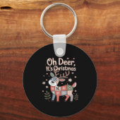 Oh Deer Its Christmas ミニパッチワークスクエア キーホルダー (正面)