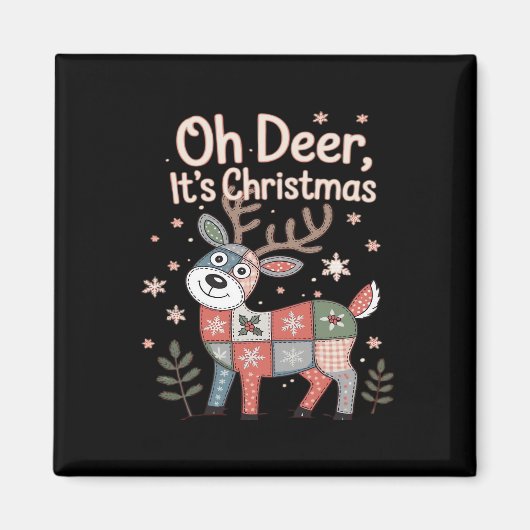 Oh Deer Its Christmas ミニパッチワークスクエア マグネット (正面)