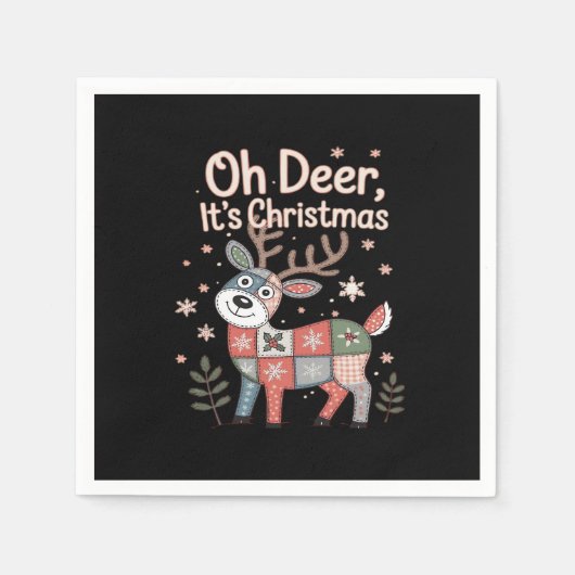 Oh Deer Its Christmas Miniature Patchwork Squares スタンダードカクテルナプキン (正面)