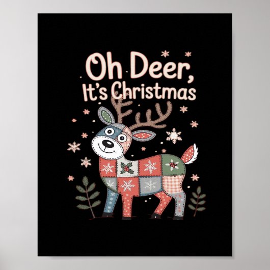 Oh Deer Its Christmas Miniature Patchwork Squares ポスター (正面)