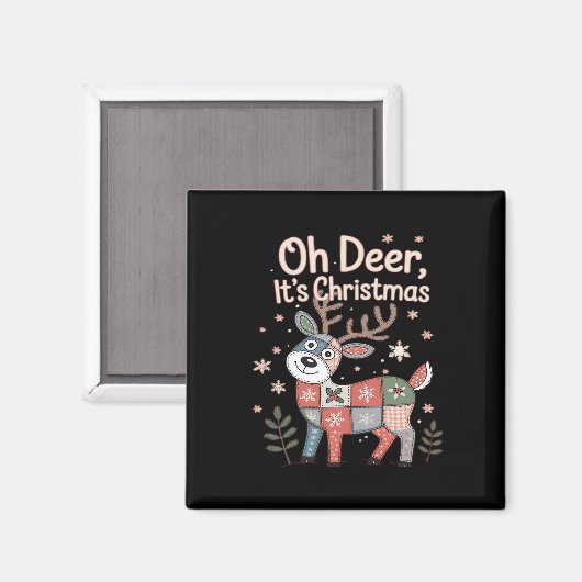 Oh Deer Its Christmas Miniature Patchwork Squares マグネット (正面/裏面)