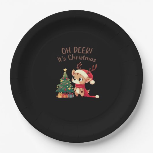 Oh Deer Its Christmas Modern Aesthetic Style  ペーパープレート (正面)