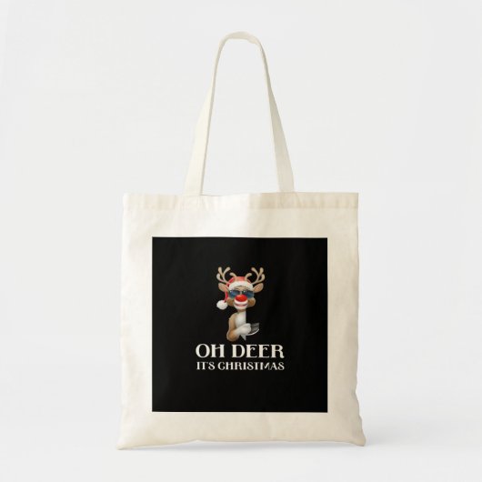 Oh Deer Its Christmas Reindeer With Red NoTote Bag トートバッグ (正面)