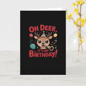 Oh Deer Its My Birthday Cute Reindeer Festive Styl カード (黄色い花)
